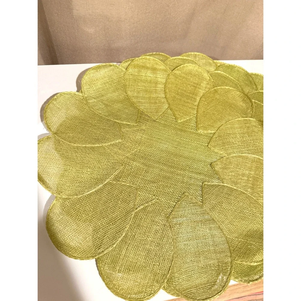 Lime Green Woven Petal Placemat Set Round Layered Floral Table Decor Chartreuse